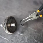 Close-up of Tolsen 7 inch external straight circlip pliers for snap ring installation and removal