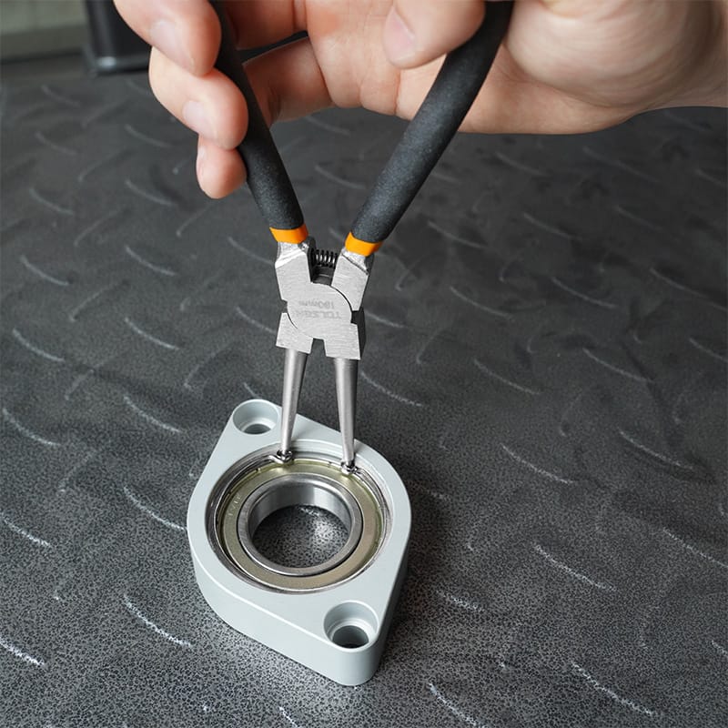 Close-up of Tolsen 7 inch internal circlip pliers for snap ring installation and removal