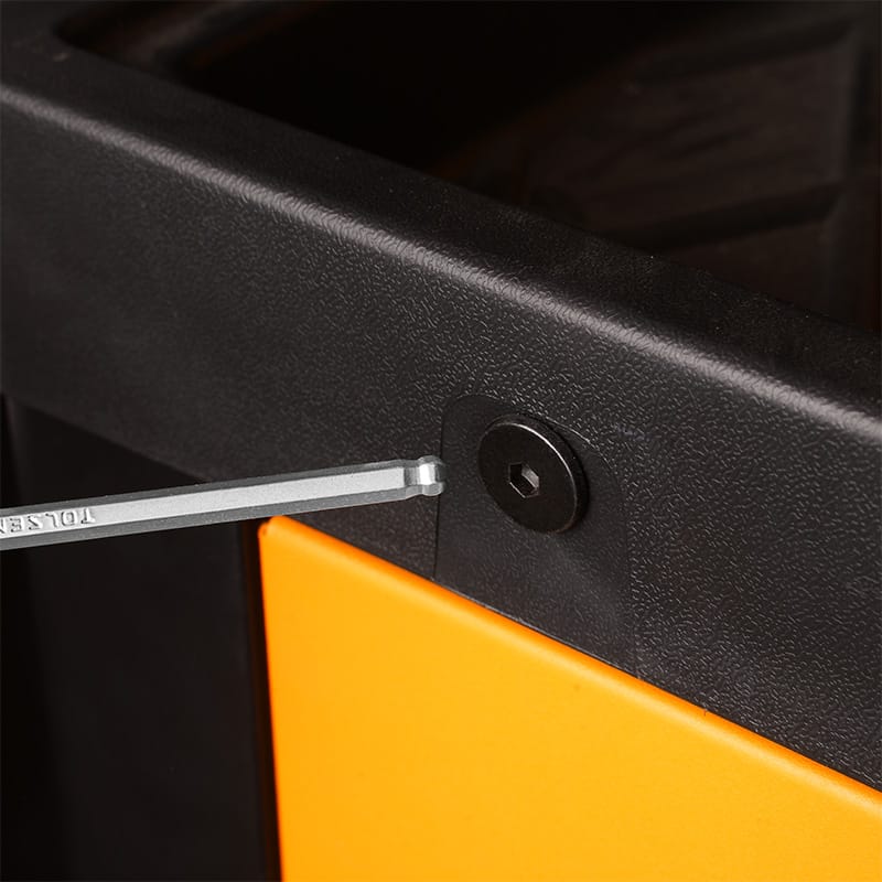 Close-up of Tolsen ball point hex key from the 9pcs extra-long arm set being used to tighten a fastener