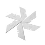 Six Tolsen utility knife replacement blades made of SK5 steel, arranged in a fan shape