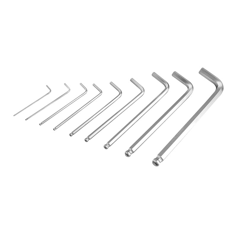 Tolsen 9pcs ball point long arm hex key set displayed in descending size order