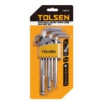 Tolsen 9pcs ball point long arm hex key set in retail packaging