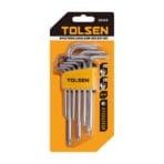 Tolsen 9pcs torx long arm hex key set in retail packaging