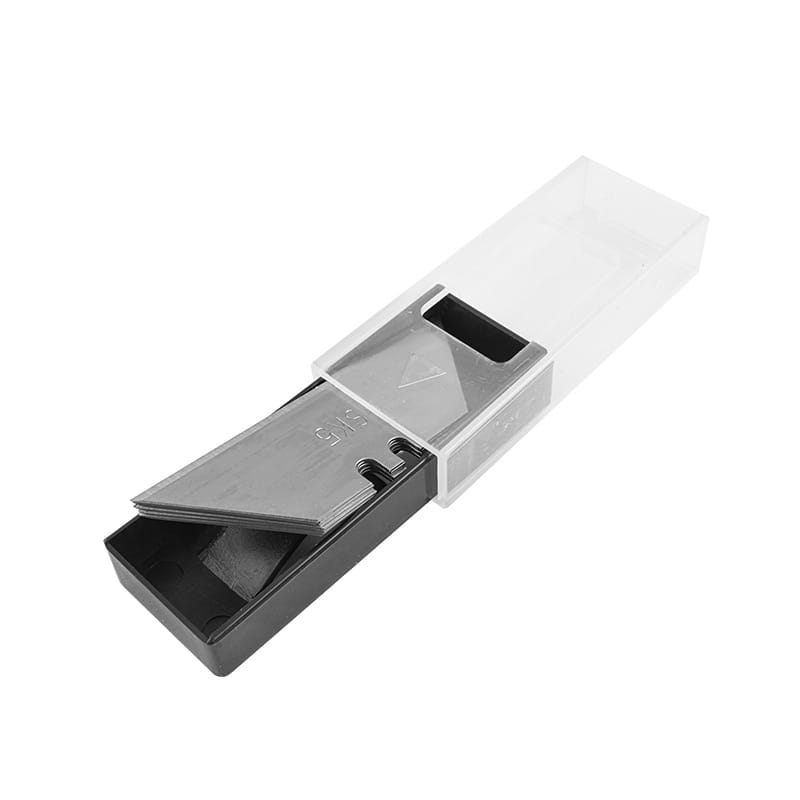 Tolsen utility knife replacement blades (SK5 steel) in a clear plastic box