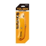 Retail blister packaging of Tolsen 30008 Utility Knife, featuring SK5 blade specifications and quick-change mechanism.