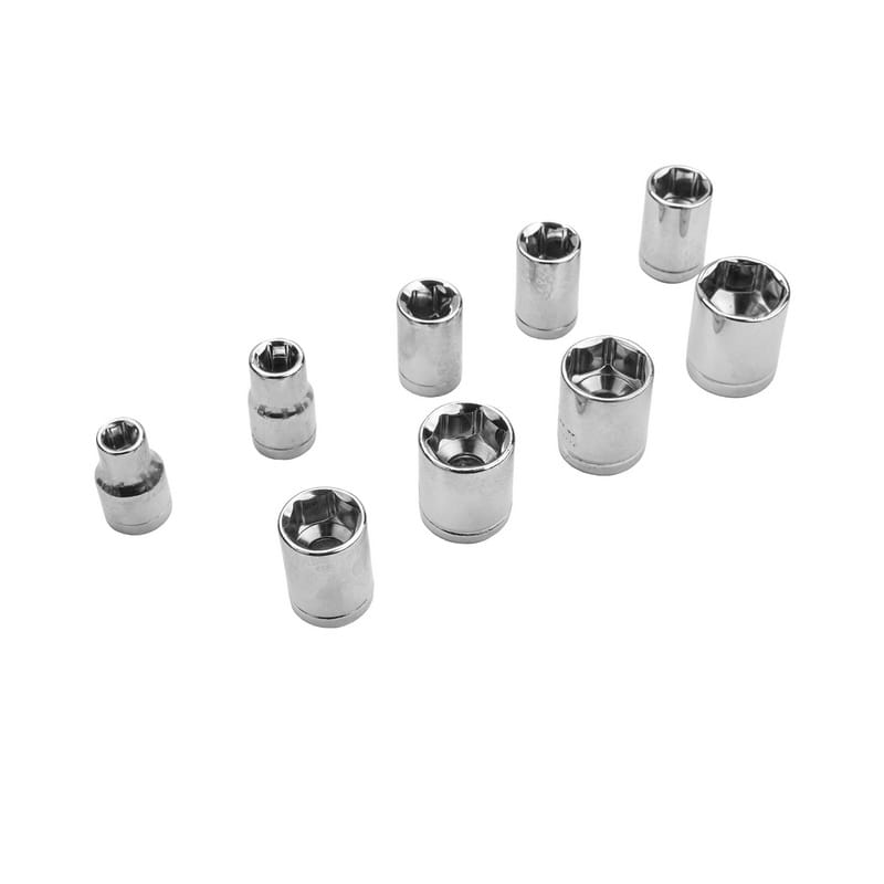 Detail view of the various sizes of chrome vanadium metric sockets from the TOLSEN 38PCS tool set.
