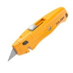 Tolsen heavy-duty retractable utility knife with a yellow aluminum alloy body and textured grip for secure handling.