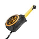 Bottom angle view of Tolsen 10m 33ft measuring tape highlighting the dual magnetic hook and underside of the blade.