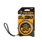 Tolsen Industrial 8m 26ft measuring tape retracted in its original retail packaging, model 36005.