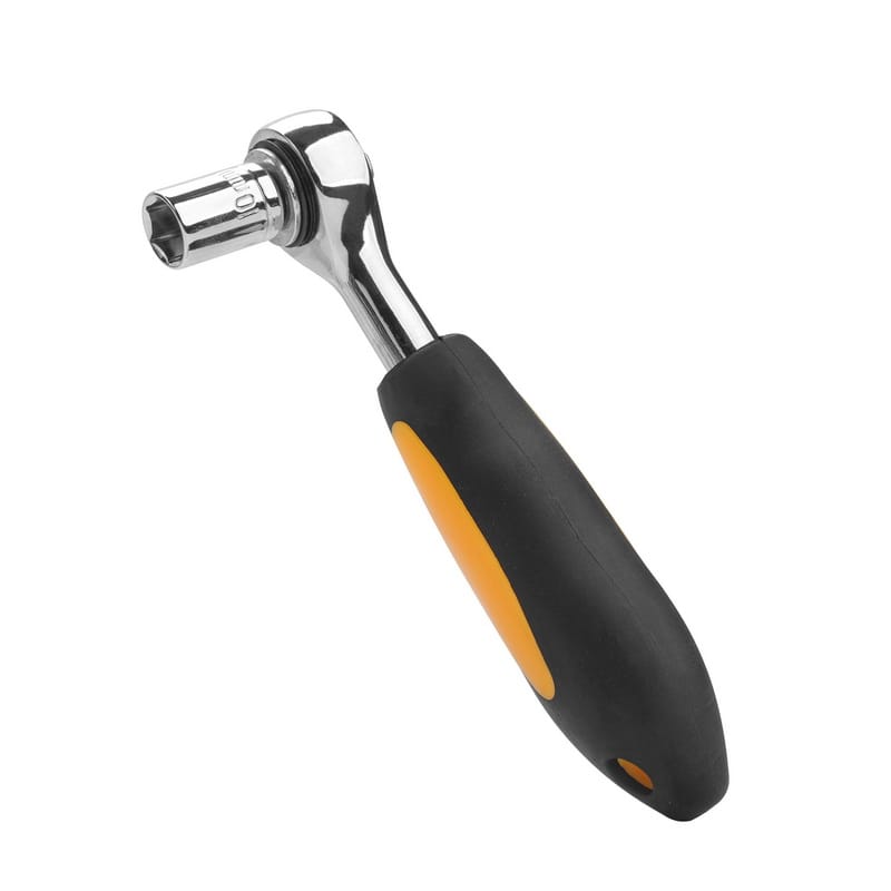 TOLSEN ergonomic ratchet handle with a socket attached, showing the side profile.