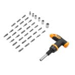 Complete assortment of the TOLSEN 41PCS set, featuring the T-handle driver, metric sockets, and a wide variety of screwdriver bits.