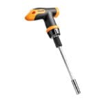 TOLSEN T-handle ratchet driver featuring an extension bar with an empty magnetic bit holder tip.