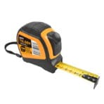 Extra long 10 meter Tolsen Industrial measuring tape showing the extended blade, ergonomic rubber grip, and lock mechanism.