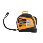 The 10m Tolsen Industrial measuring tape showing the side label and attached orange retail display hanger.