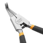 Close-up of Tolsen 7 inch external bent circlip pliers head, showing pointed tips and spring mechanism