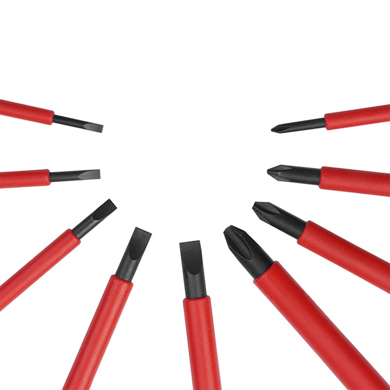 Close-up of screwdriver tips from Tolsen 15Pcs Insulated Hand Tools Set