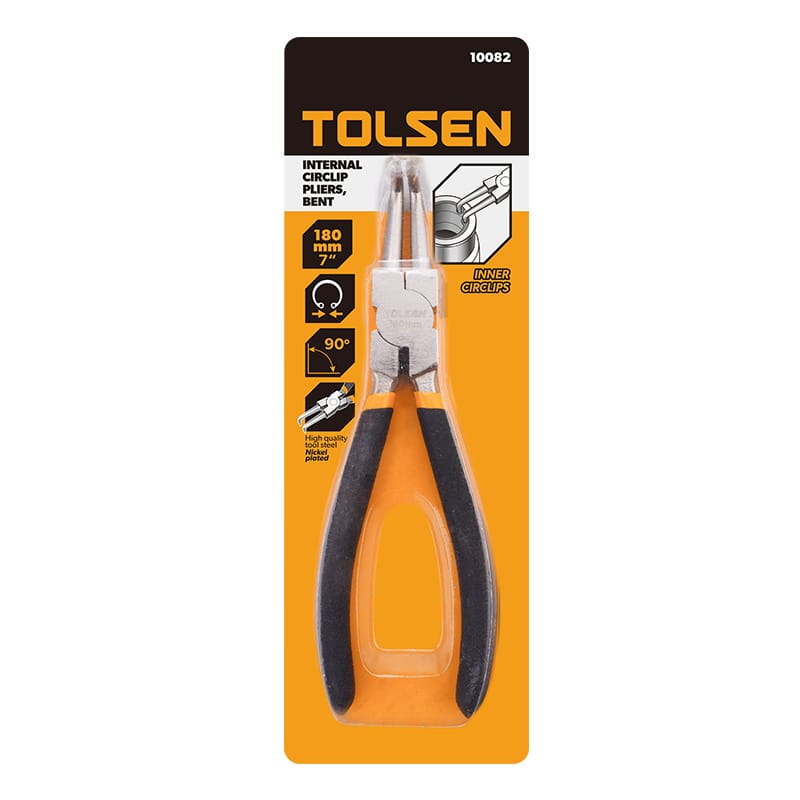 Tolsen 7 inch internal bent circlip pliers in retail packaging