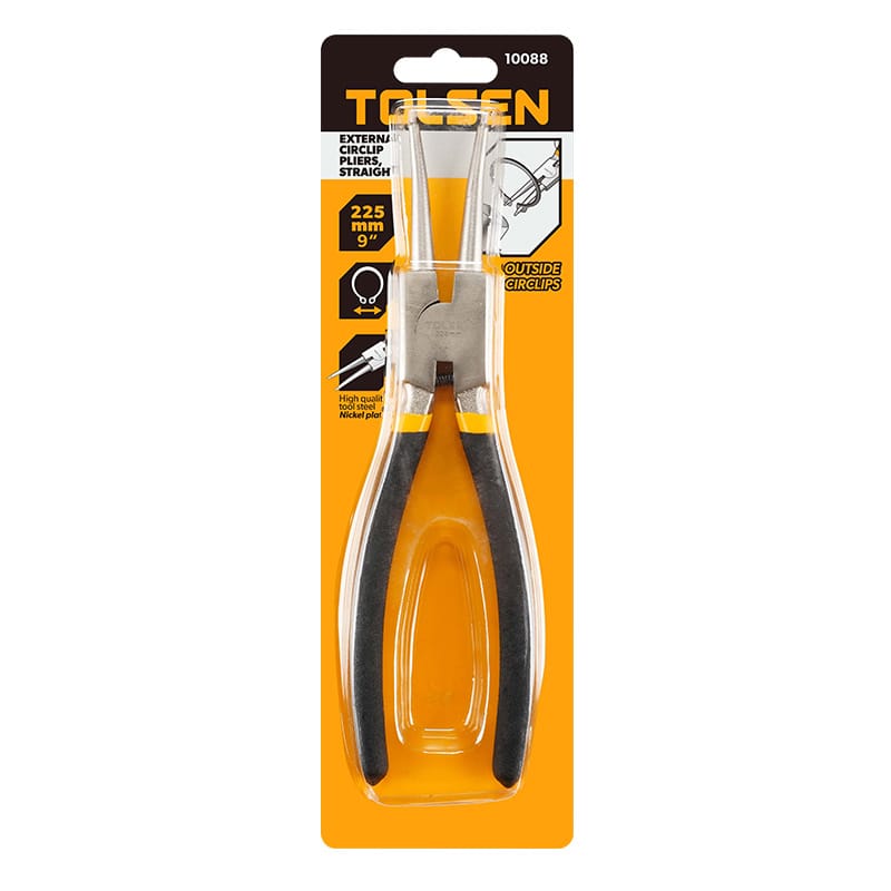 Tolsen 9 inch external straight circlip pliers in retail packaging