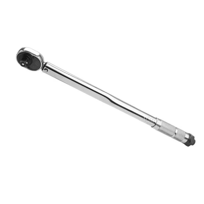 Full view of Tolsen 1/2 inch drive automatic torque wrench with knurled steel handle and chrome finish.