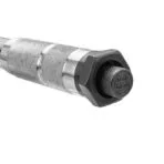 Detail of the Lock and Unlock adjustment knob at the base of the Tolsen torque wrench handle.