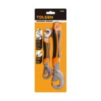Retail packaging of Tolsen 15282 Universal Wrench Set, featuring self-adjusting technology covering sizes from 9mm to 32mm.