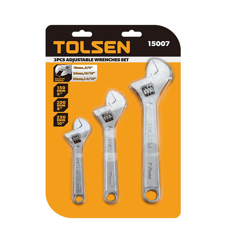 Tolsen 3pcs adjustable wrench set in retail packing
