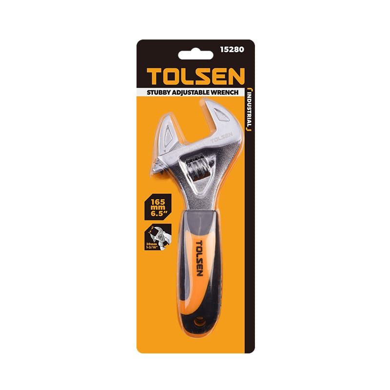 Tolsen 6.5-inch stubby adjustable wrench in retail packaging