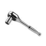 Close-up of TOLSEN 3/8″ drive ratchet handle with a chrome finished socket attached.