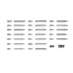 Top-down flat lay view of TOLSEN 40pcs bit set, displaying the full range of bit sizes and two chrome finish drive adapters (1/2" and 3/8").
