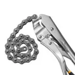 Close-up of Tolsen 18 inch chain clamp locking pliers with coiled chain