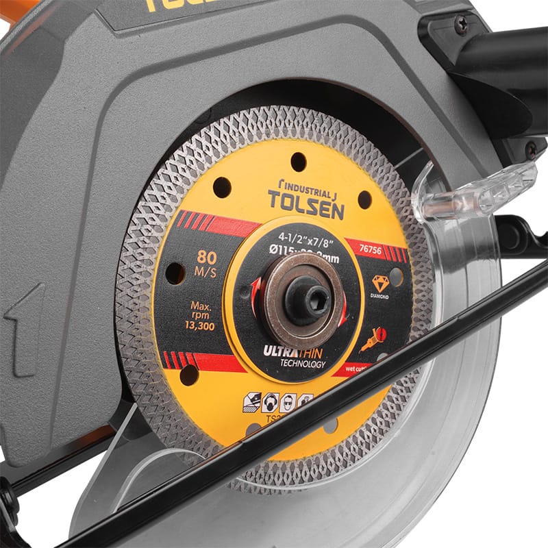 Close-up of Tolsen Ultrathin Diamond Disc mounted on Tolsen circular saw