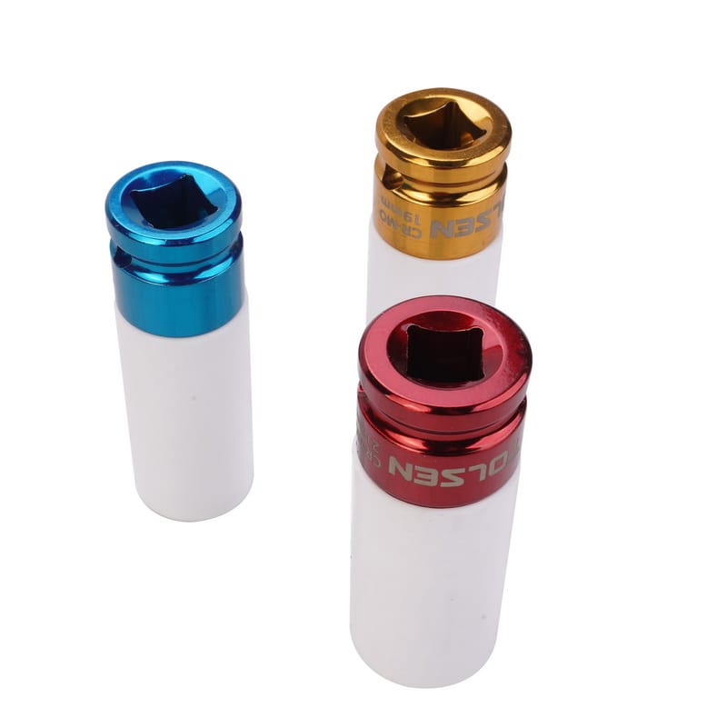 Rear view of Tolsen impact sockets showing the standard 1/2 inch square drive interface and color-coded size identification.