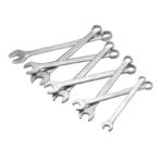 Scattered view of TOLSEN 8pcs combination wrenches showing chrome vanadium finish and various metric sizes