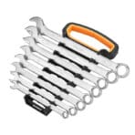TOLSEN 8pcs metric combination spanner set organized in a portable plastic storage holder with handle