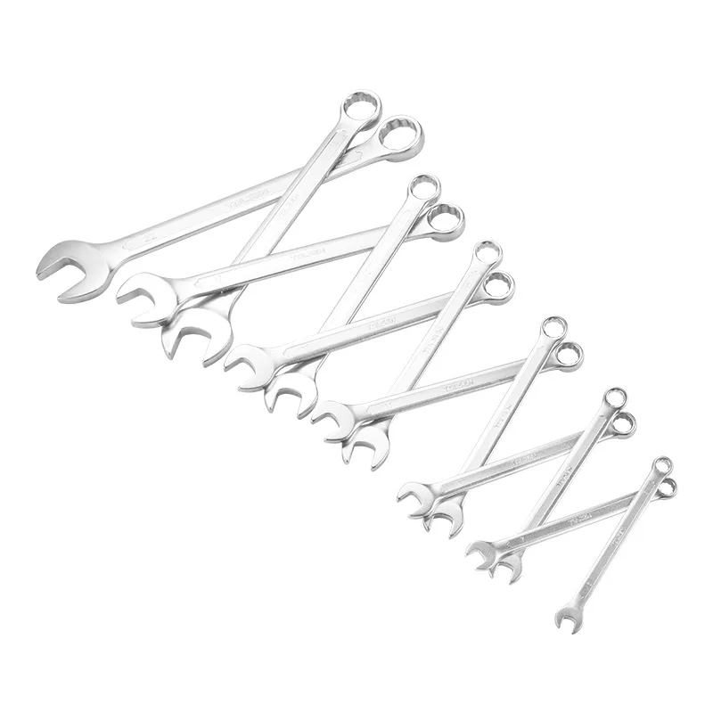 Group display of TOLSEN chrome vanadium combination spanners showing various metric sizes