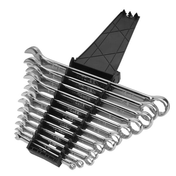 TOLSEN 12pcs combination spanner set in imperial sizes organized in a plastic storage rack