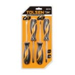 Tolsen 20179 4-piece screwdriver set in blister packaging, featuring GRIPro series handles and CrV magnetic tips.