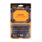Retail blister packaging of TOLSEN 32pcs screwdriver bit set model 20377 featuring EasyTwirl branding and content visibility.