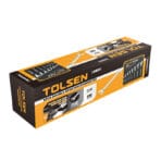 Retail packaging for TOLSEN 8pcs double open end spanner set showing DIN 3110 standard and metric sizes