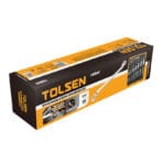 Retail packaging for TOLSEN 8pcs double ring spanner set highlighting DIN 838 standard and 75-degree offset design