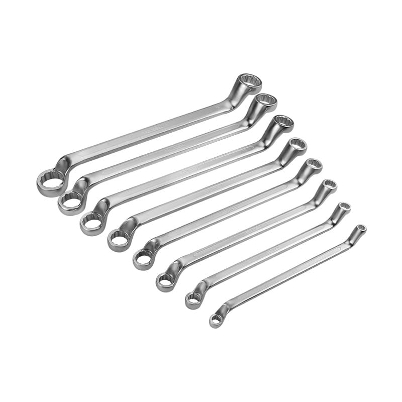 Complete set of TOLSEN metric double ring spanners arranged in sizes from 6x7mm to 20x22mm
