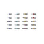 Close-up of TOLSEN 1/4 inch hex shank screwdriver bits with color-coded rings for identifying Torx, Phillips, and Slotted sizes.