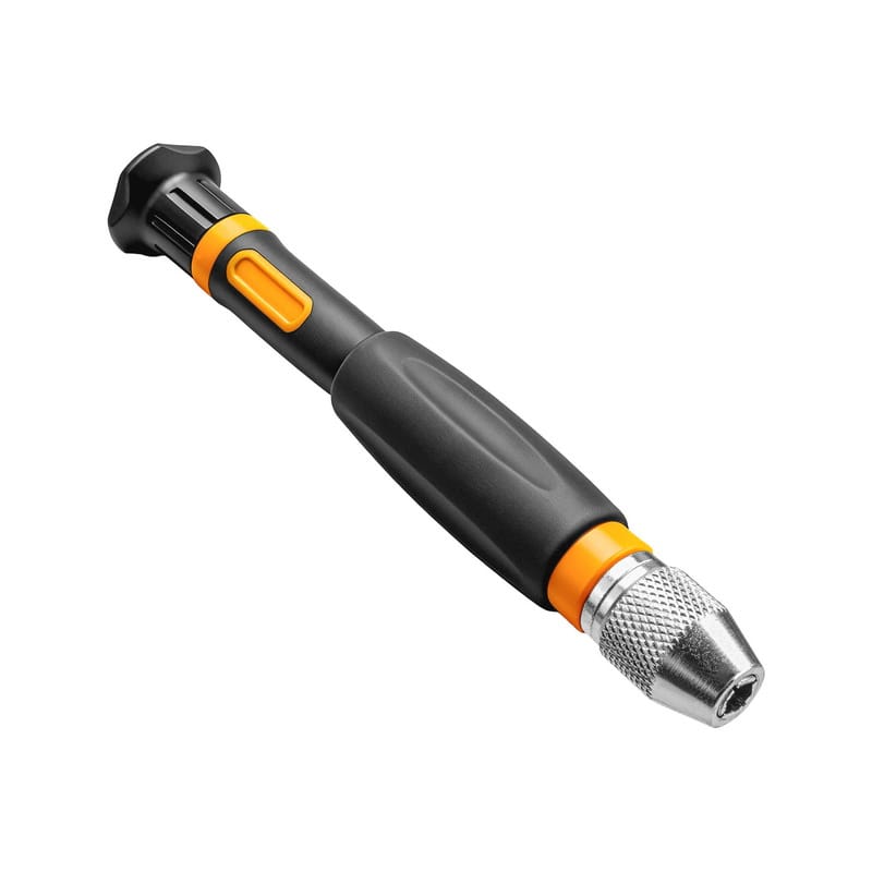 Close-up of Tolsen precision screwdriver handle featuring an ergonomic soft grip and rotating swivel cap.
