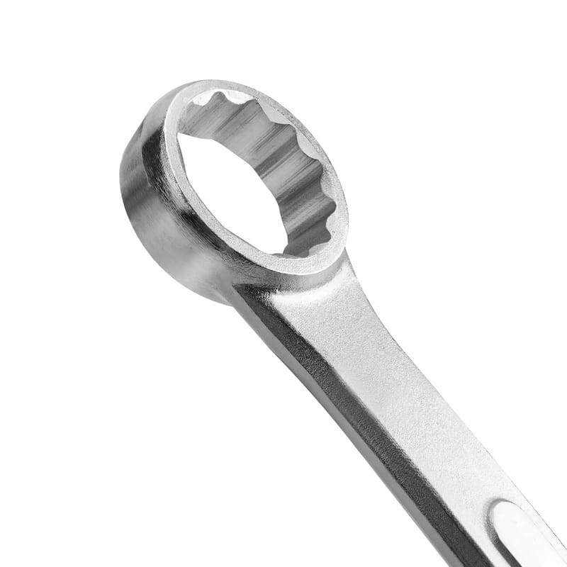 Close-up of the 12-point ring end on a TOLSEN SAE spanner for secure nut gripping.