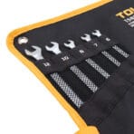 Close-up of TOLSEN tool roll pockets showing printed metric size numbers for easy organization