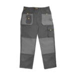Front view of TOLSEN Working Trousers showing flap pockets with yellow accents, cargo compartments, and reinforced thigh panel