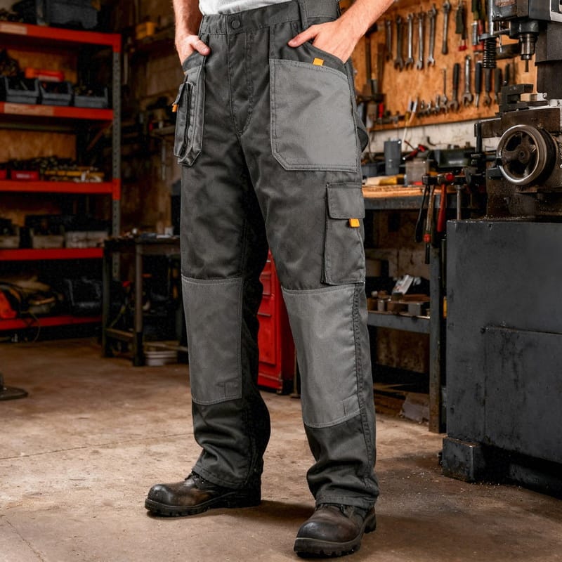 Worker wearing multi-pocket TOLSEN Working Trousers with reinforced knees in a workshop environment