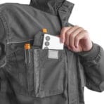 Tolsen workwear jacket chest pocket with dedicated space for a smartphone and pen holder.