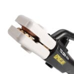 Close-up detail of the Tolsen 800A welding stinger jaw, displaying the copper clamping mechanism and heat-resistant insulation with model marking.