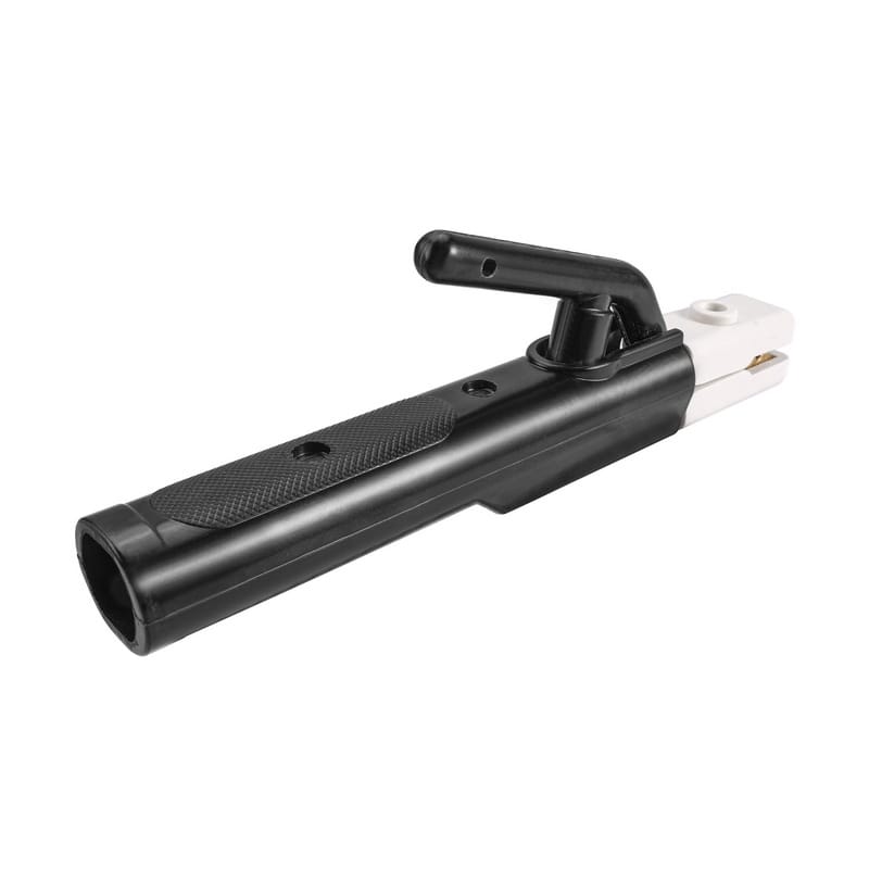 Full view of Tolsen 500A heavy-duty welding electrode holder featuring a fully insulated ergonomic black handle and heat-resistant jaw.